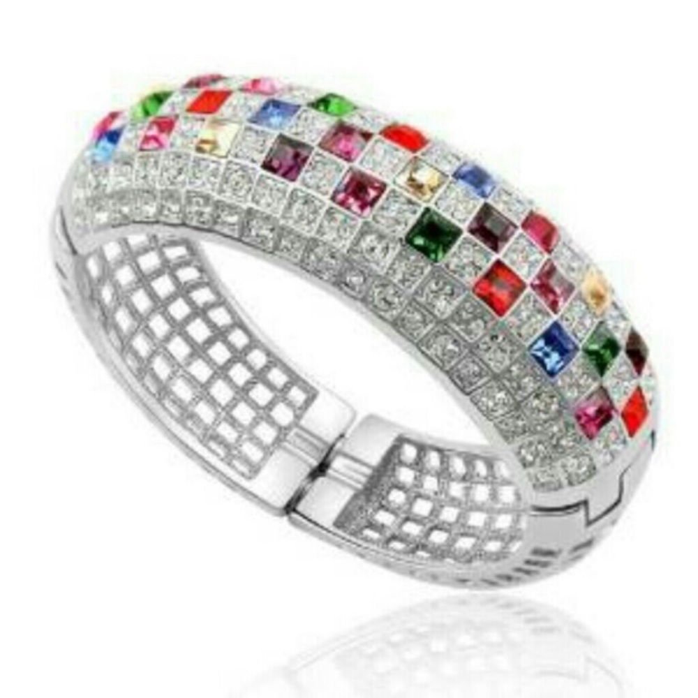 Studded silver OR gold clasp cuff bangle with colorful rhinestones